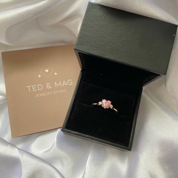 Ted and Mag Handmade 14k Solid Gold Pink Heart Ring - Picture 6 of 13